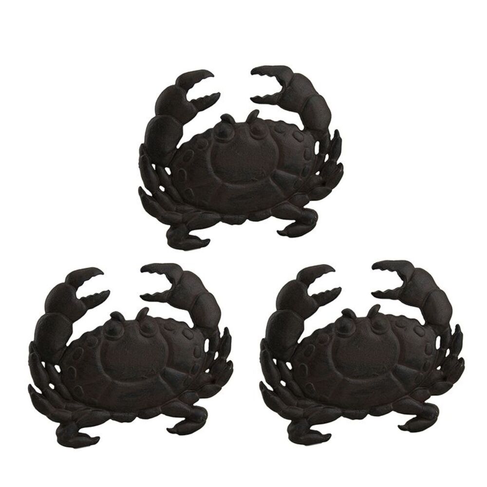 Set of 3 Cast Iron Crab Rustic Brown Stepping Stones